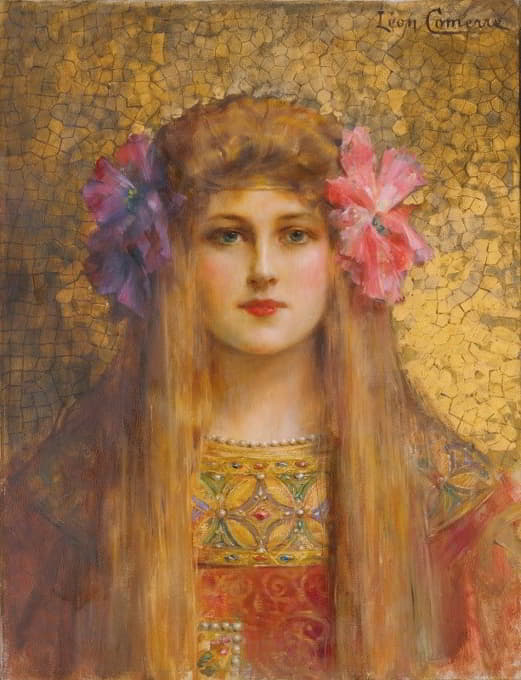 Léon François Comerre - Portrait de Femme au turban fleuri