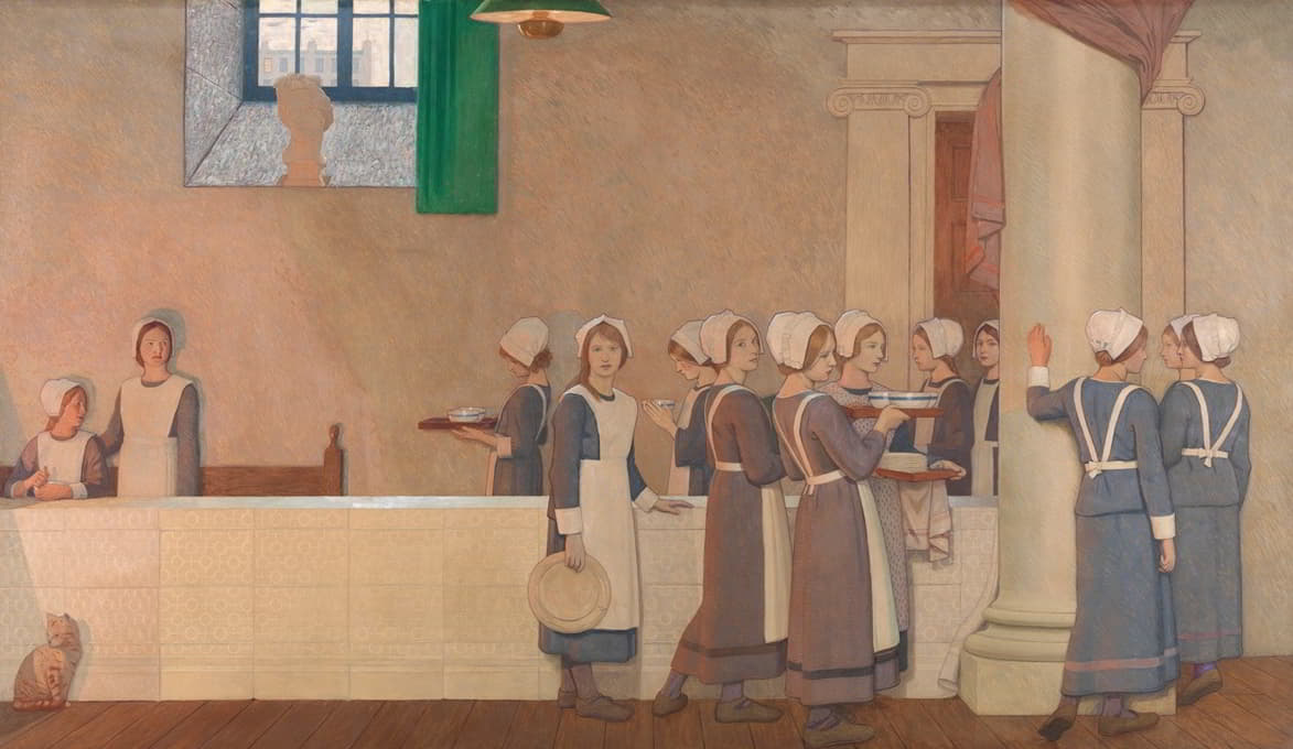Frederick Cayley Robinson - Orphan Girls in the Refectory of a Hospital, Proceeding to Their Place at the Table