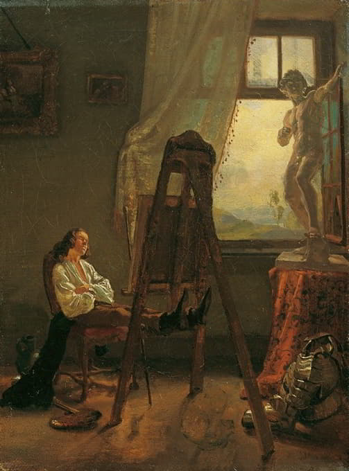 Josef Danhauser - Der eingeschlafene Maler im Atelier