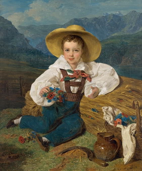 Ferdinand Georg Waldmüller - Graf Demetrius Apraxin als Kind vor einer Berglandschaft