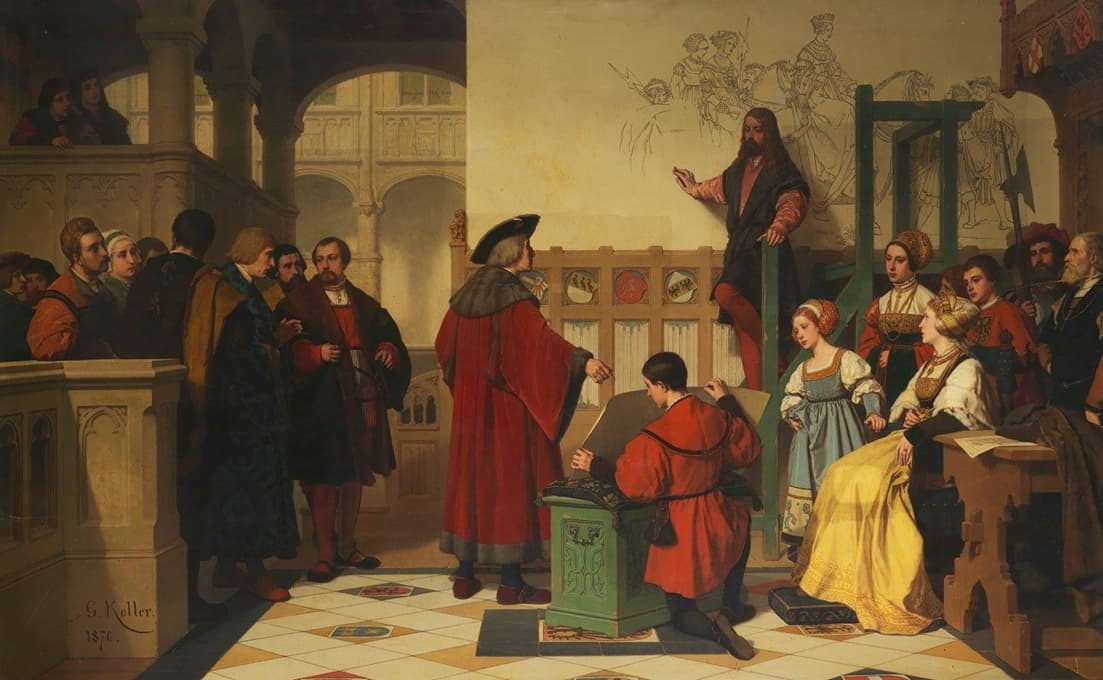 阿尔布雷希特·杜勒（Albrecht Dürer）在工作时受到皇帝马克西米兰（Maximilian）的访问