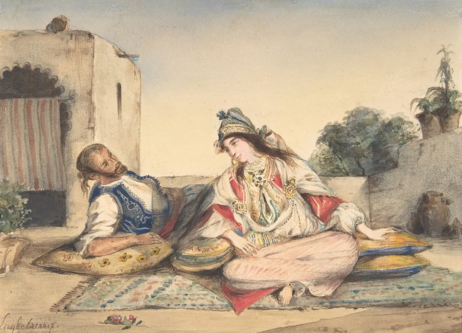 一对摩洛哥夫妇在他们的阳台上