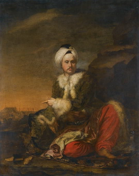 Andrea Soldi - Portrait Of A Merchant Of The Levant Company In Turkish Dress, A View Of Aleppo Beyond