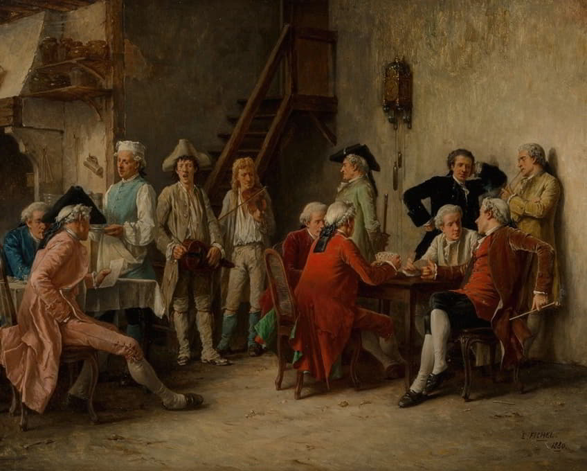 Benjamin-Eugène Fichel - Traveling minstrels entertaining at an inn