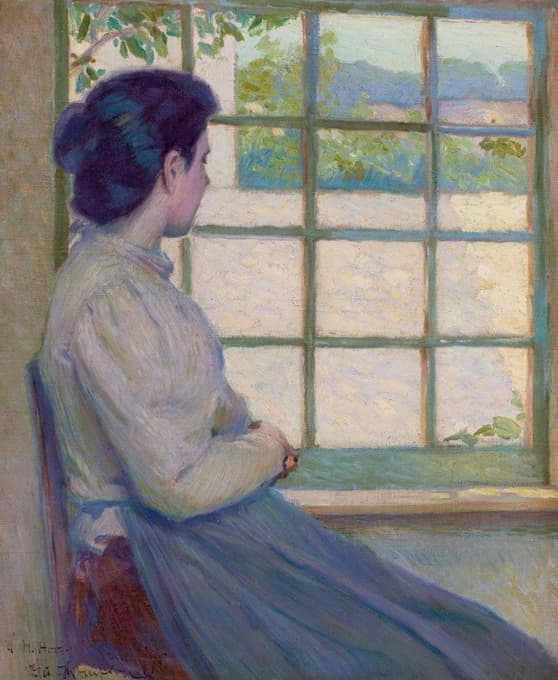 从窗户向外看的女人（A.M. Hooey的肖像画）