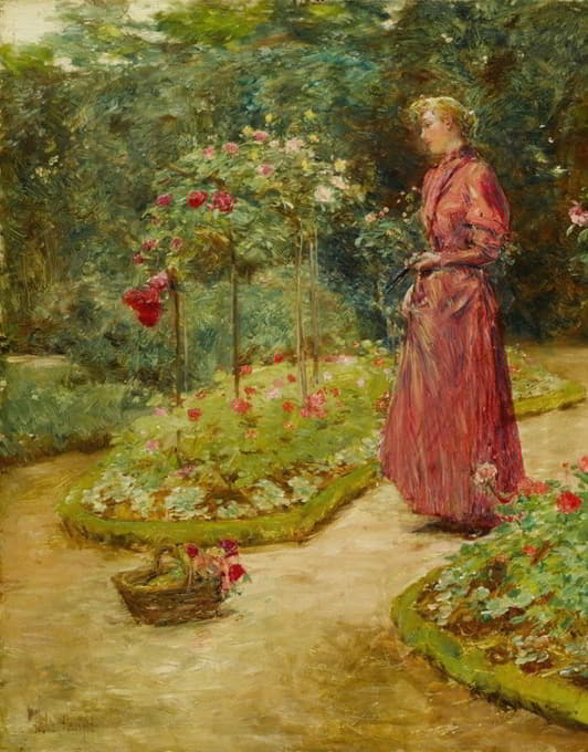 Childe Hassam - Woman Cutting Roses in a Garden