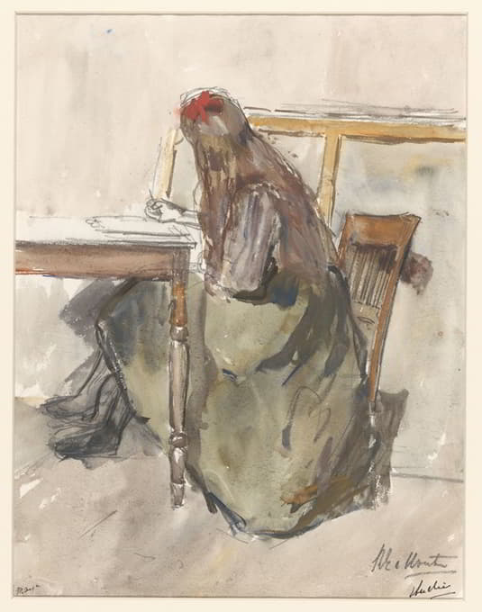 Barbara Elisabeth van Houten - Studie van een meisje, zittend aan een tafel