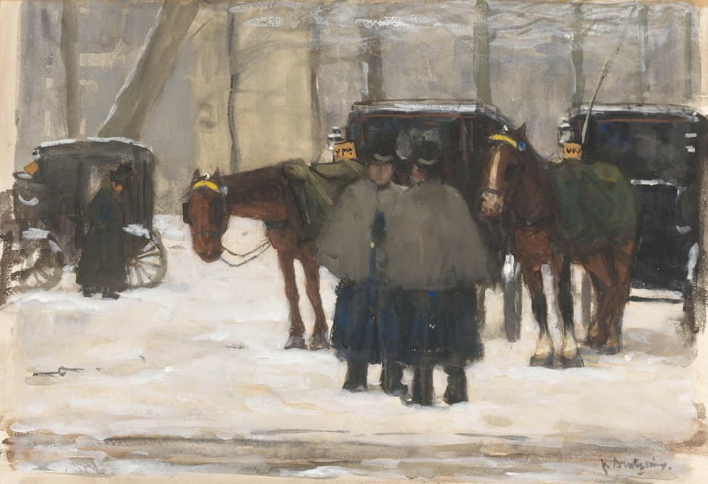 雪地里的奶牛和马车