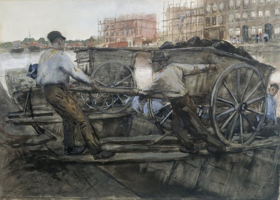 George Hendrik Breitner - Labourers Pulling a Heavily Laden Cart on Jacob van Lennepkade, Amsterdam,