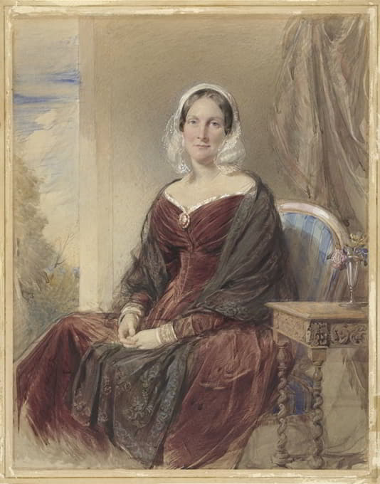 George Richmond - Portret van een zittende dame bij een doorkijk naar buiten
