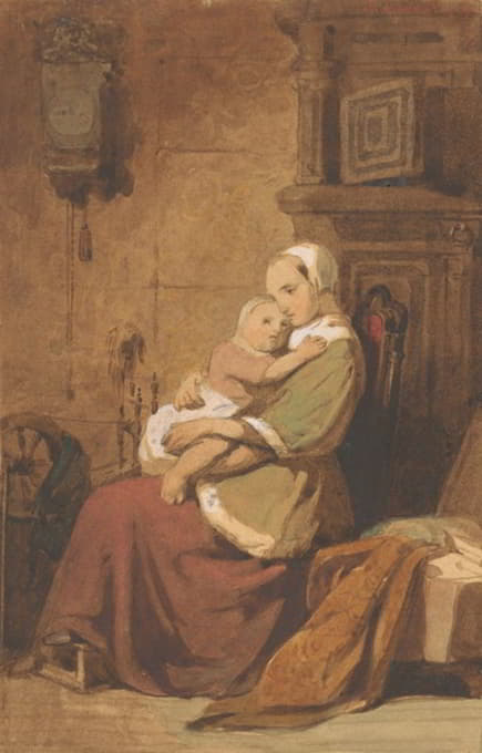 Jacob Spoel - Moeder en kind in een interieur