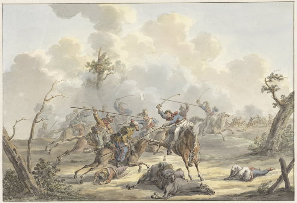 Jan Anthonie Langendijk Dzn - Aanval tussen Kozakken van de Krim en Franse Rijdende Artillerie