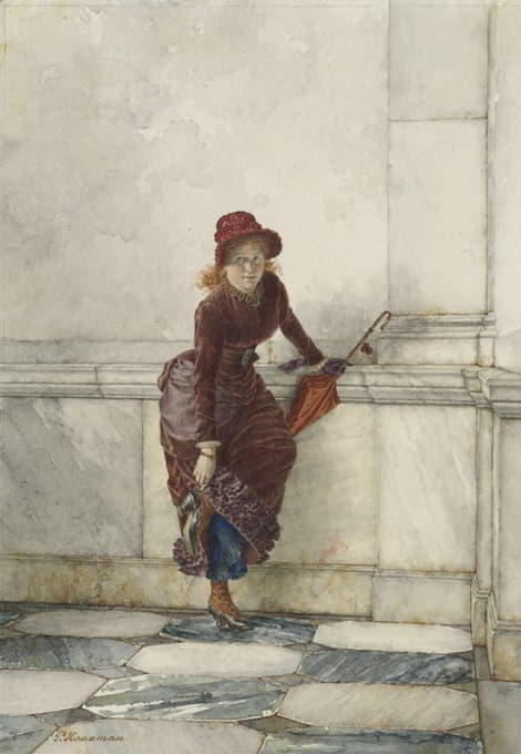 Pieter Haaxman - Staande jonge vrouw, tegen muur geleund