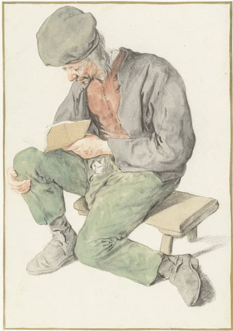 Cornelis Dusart - Seated Man Reading, Facing Left