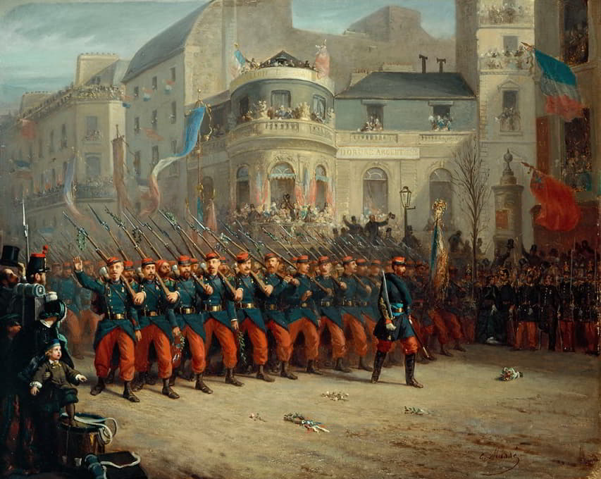 Emmanuel Auguste Masse - Défilé sur le boulevard des Italiens, des troupes de l’armée de Crimée, le 29 décembre 1855