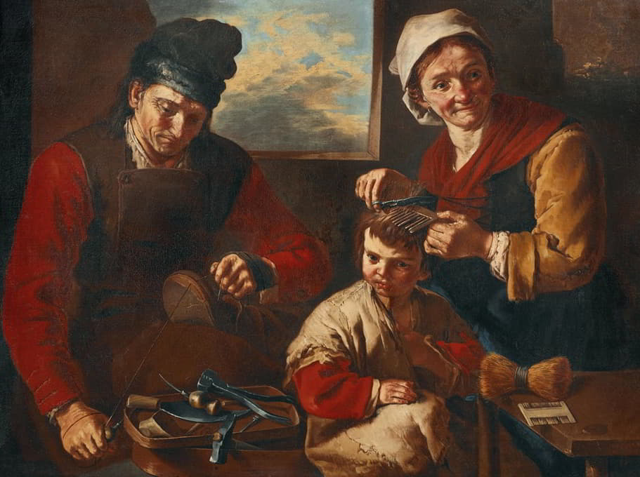 Giacomo Francesco Cipper - A cobbler and a woman cutting a child’s hair