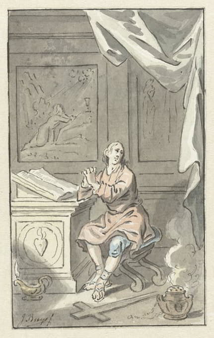 Jacobus Buys - Zittende man met gevouwen handen, achter een bijbel
