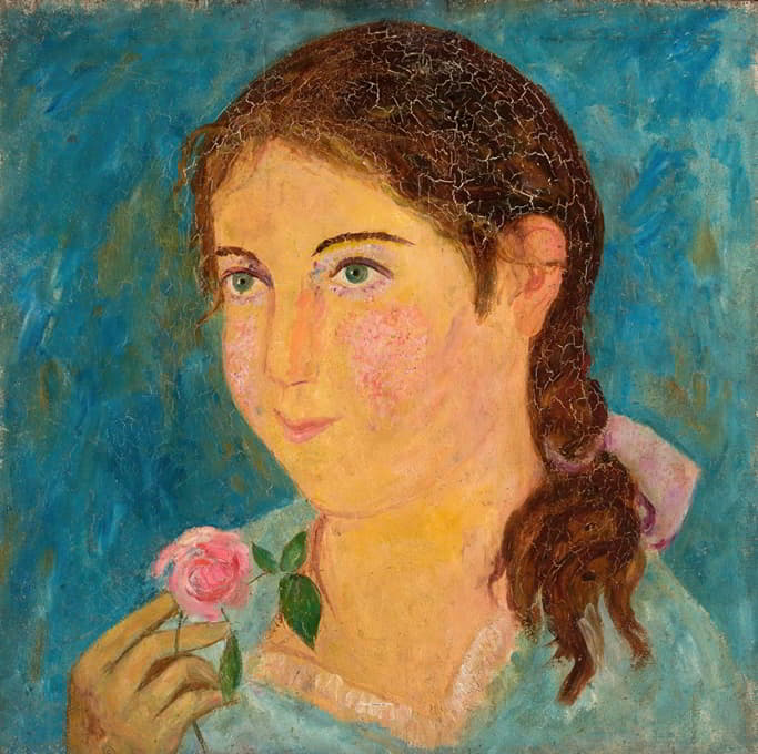 Tadeusz Makowski - Girl holding a rose in her hand