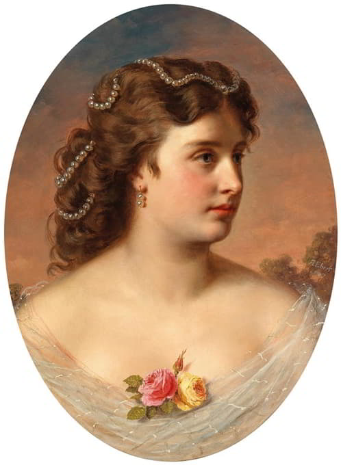 Anton Ebert - Bildnis einer Dame mit Rosen am Dekolleté