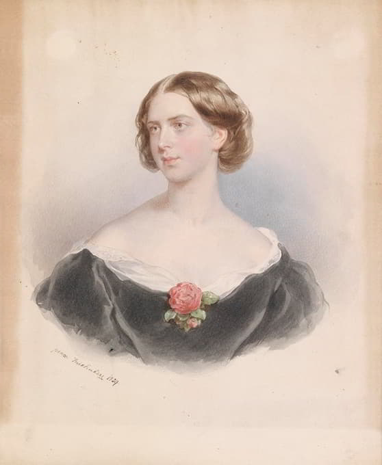 Josef Kriehuber - Bildnis einer jungen Frau mit Rose