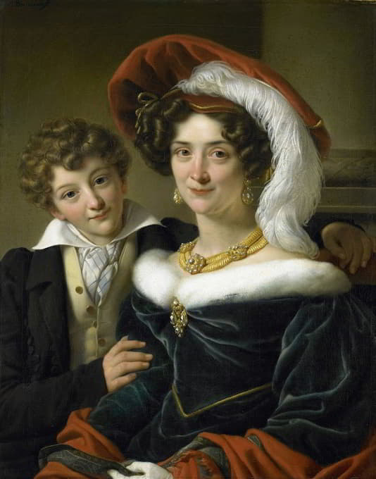鲁道夫菲娜·威廉敏娜·伊丽莎白·德·斯图勒，约翰·范登博什伯爵的第二任妻子，和他们的儿子理查德·列文哈特
