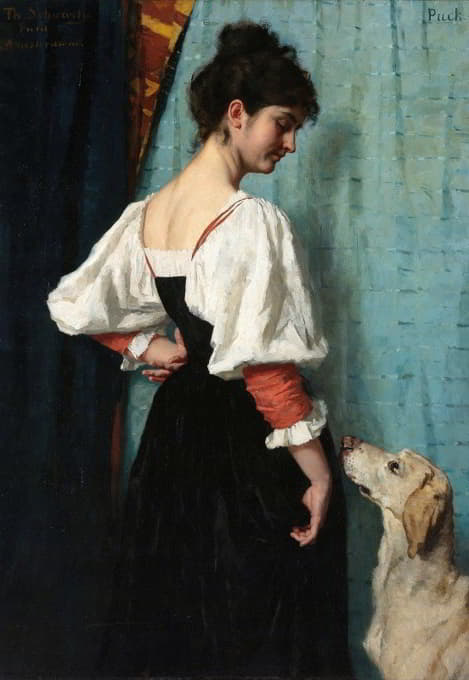 一位年轻女子与“帕克”狗的肖像