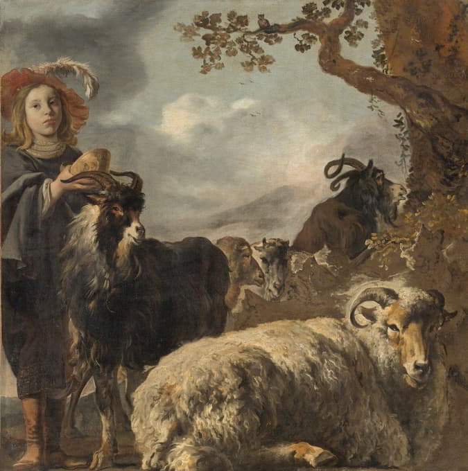 Jan Baptist Weenix - Shepherd Boy With Sheep And Goats