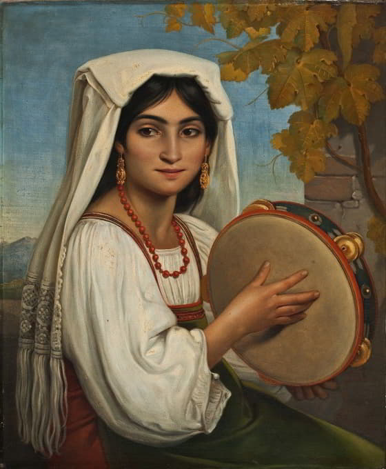 Johann Heinrich Richter - Roman Woman With Tambourine