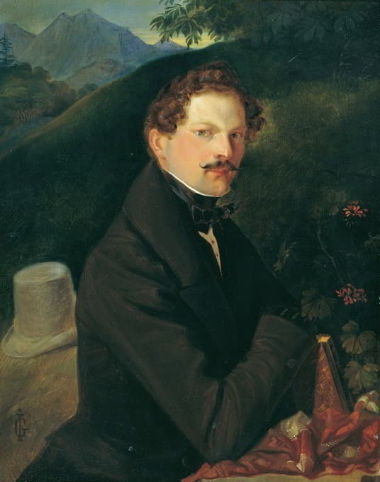 Peter Johann Nepomuk Geiger - Herrenbildnis In Landschaft