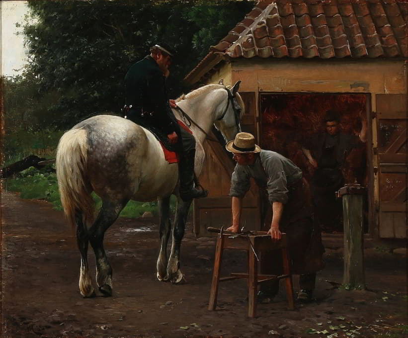 Frants Henningsen - Dansk soldat i samtale med en smed, antagelig motiv fra 1864