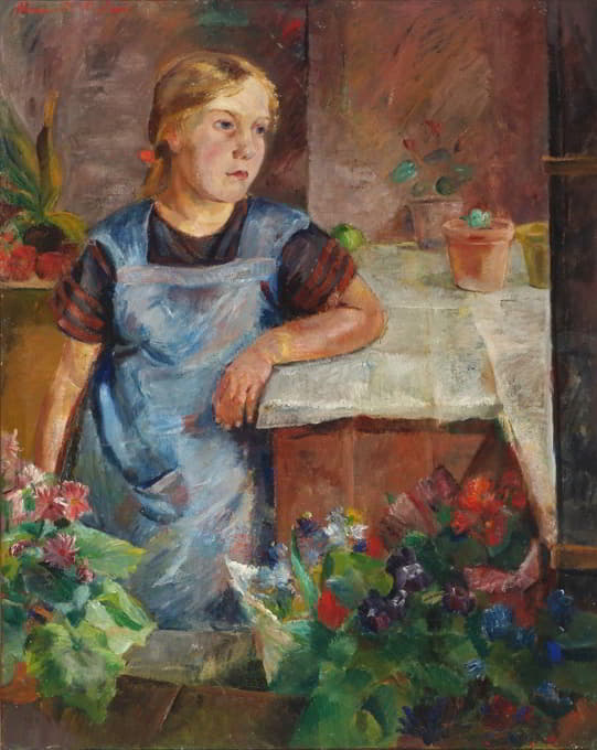 Henrik Nielsen - Fra en blomsterhandler med en pige spejdende ud ad vinduet