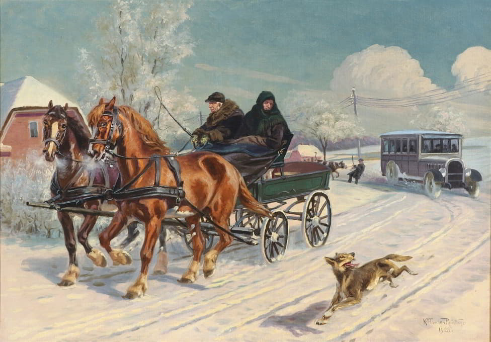 Karl Hansen Reistrup - Vinterparti med en hestevogn
