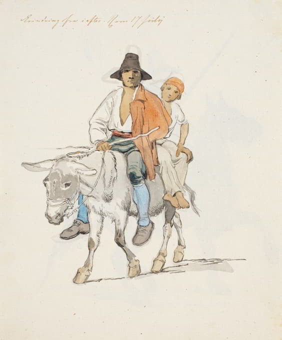 Johan Thomas Lundbye - En italiensk bonde med hans søn, siddende på et æsel
