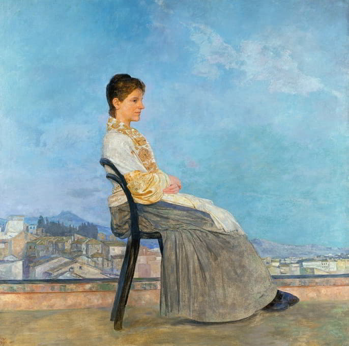 Max Klinger - Portrait of a Roman Woman on a Flat Roof in Rome