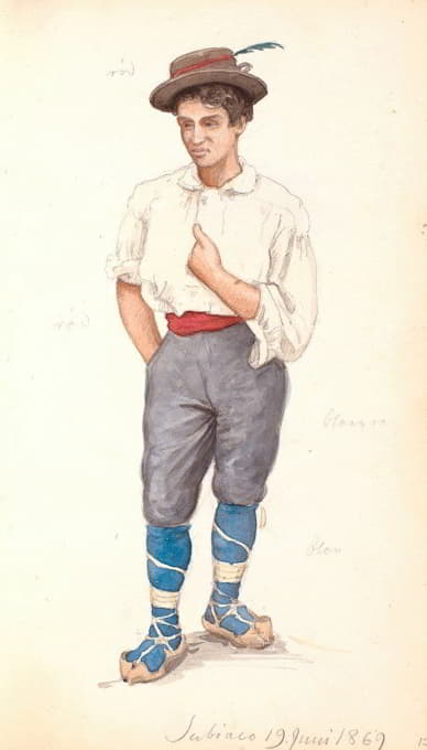 一个穿着蕾丝鞋，戴着羽毛帽子的意大利男人