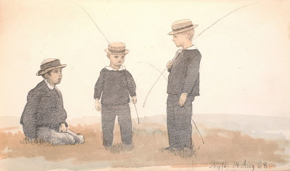 三个戴草帽的男孩