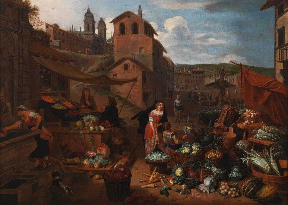 Jan van Buken - A Market Scene In Rome