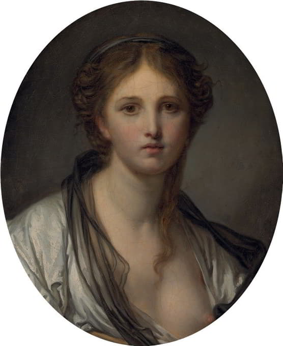 一位年轻女子的肖像，胸围长，戴着黑色围巾