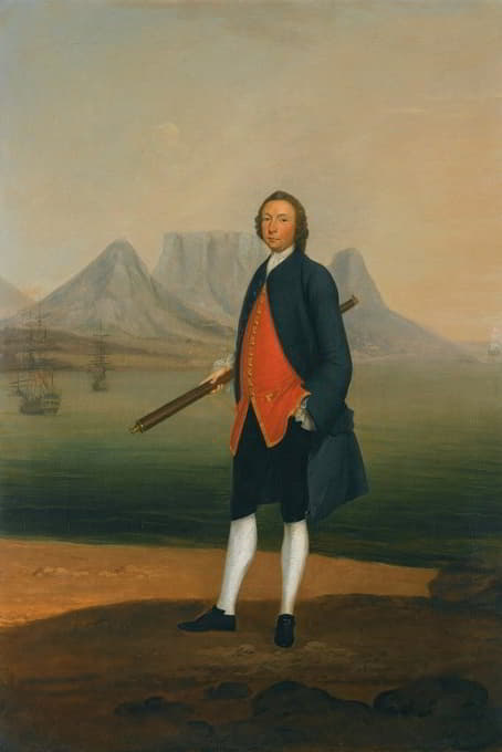 Arthur Devis - Portrait Of Richard Beard Streatfield Of Copford Lichfield, Staffordshire (1705-1770), With A View Of Table Bay, Cape Town Beyond