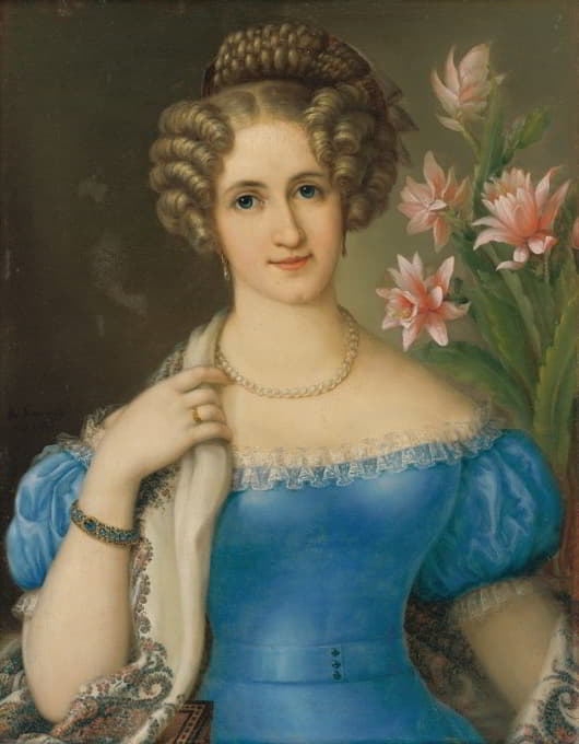 Jozef Ginovský - Portrait of a Young Lady in a Blue Dress