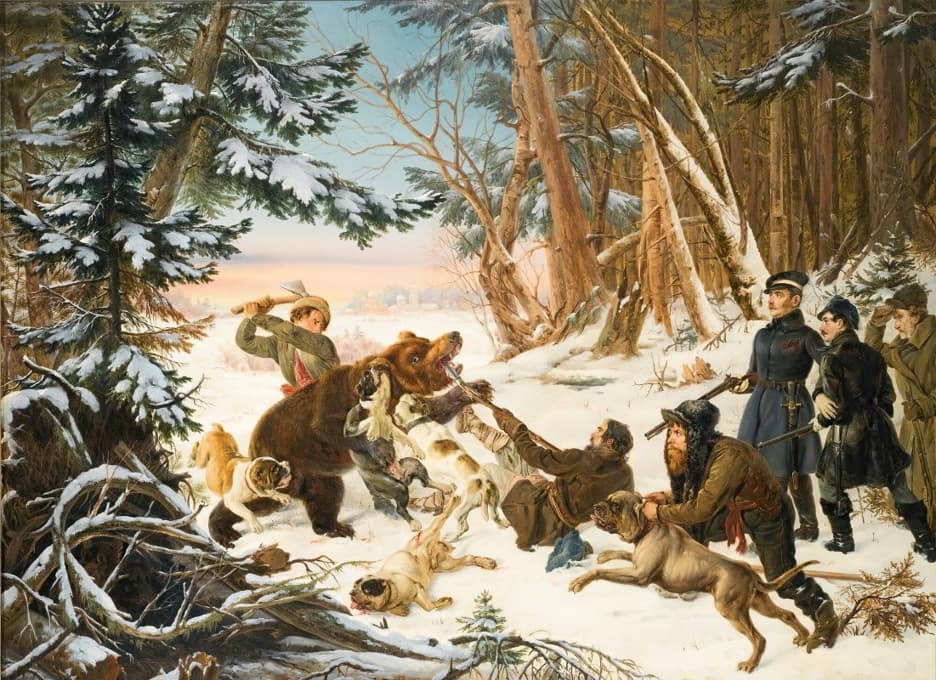 莫斯科郊外，沙雷维奇·亚历山大·尼古拉维奇在猎熊