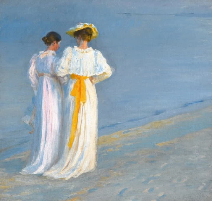 安娜·安彻和玛丽·克鲁耶在斯卡根海滩上