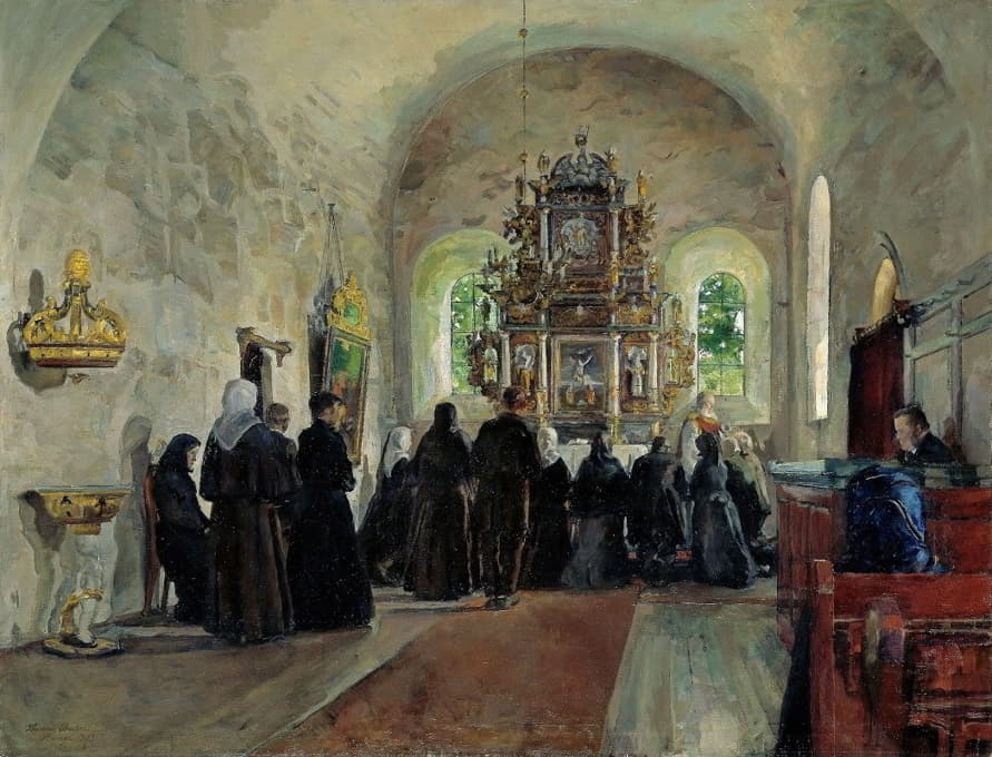 Harriet Backer - The Holy Communion celebrated in Stange Church