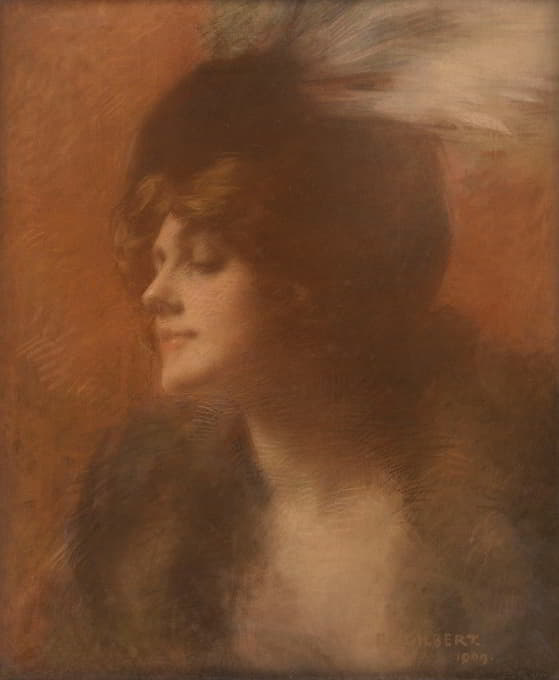 René Joseph Gilbert - Portrait de femme à l’aigrette