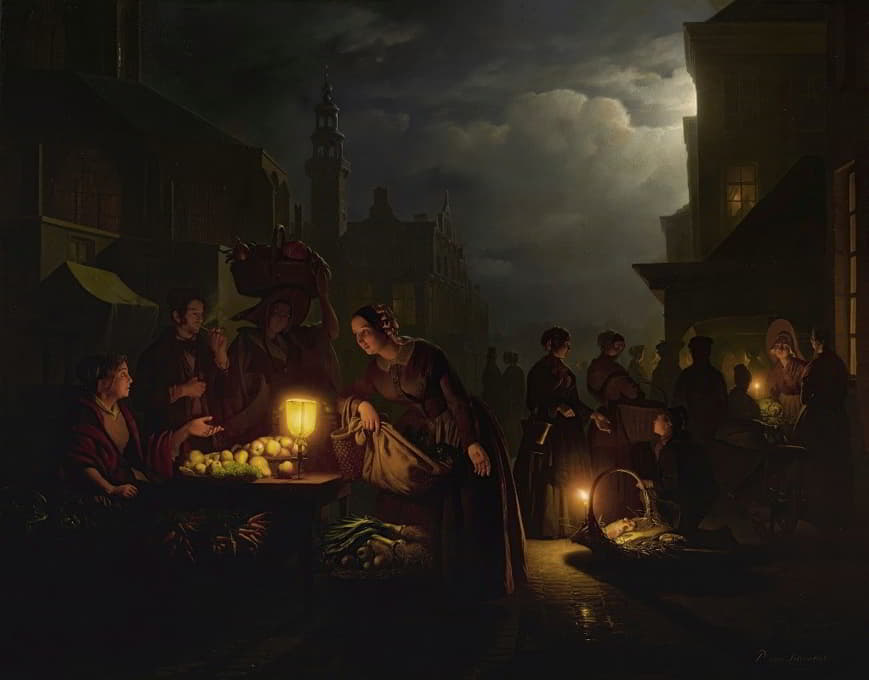 Petrus van Schendel - The candlelit market