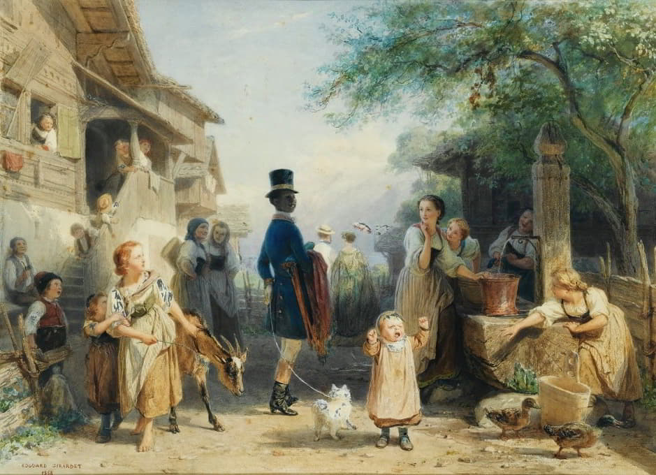Edouard Girardet - Lively village scene