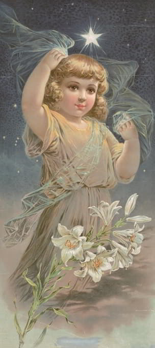 Anonymous - Little girl with lilies under a star