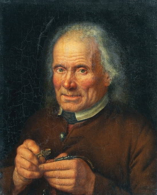 Johann Baptist Höchle - Alter Bauer, sein Pfeifchen stopfend