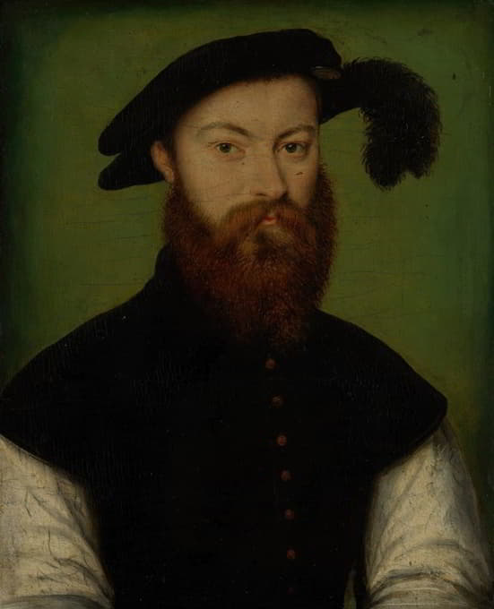 一个戴黑羽毛帽子的男人的肖像
