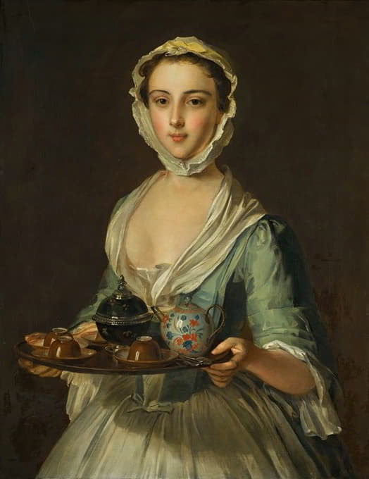 一个拿着茶盘的年轻女子，可能是艺术家的女仆汉娜